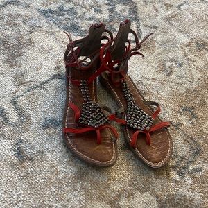 Red studded gladiator Sandals